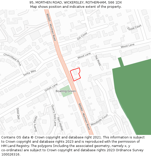 95, MORTHEN ROAD, WICKERSLEY, ROTHERHAM, S66 1DX: Location map and indicative extent of plot