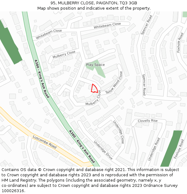 95, MULBERRY CLOSE, PAIGNTON, TQ3 3GB: Location map and indicative extent of plot