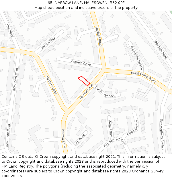 95, NARROW LANE, HALESOWEN, B62 9PF: Location map and indicative extent of plot