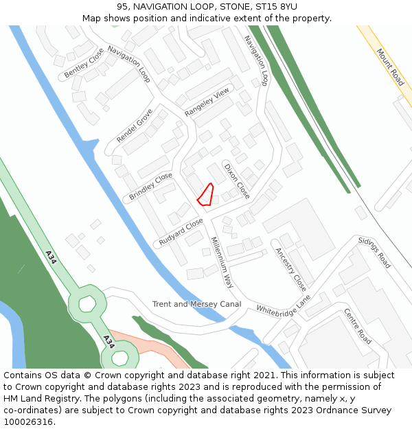 95, NAVIGATION LOOP, STONE, ST15 8YU: Location map and indicative extent of plot