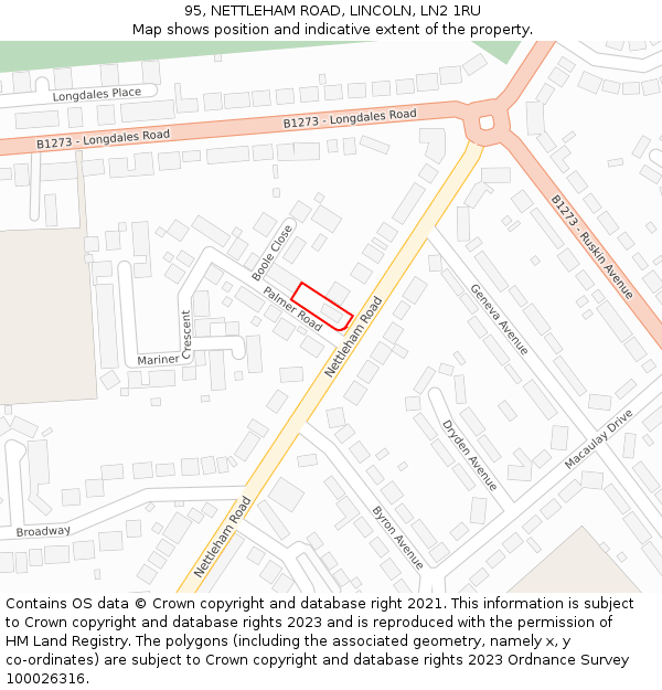 95, NETTLEHAM ROAD, LINCOLN, LN2 1RU: Location map and indicative extent of plot