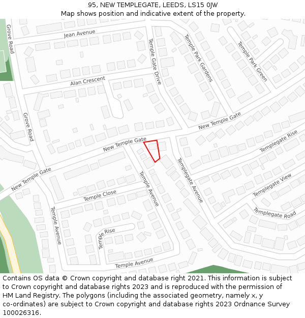 95, NEW TEMPLEGATE, LEEDS, LS15 0JW: Location map and indicative extent of plot