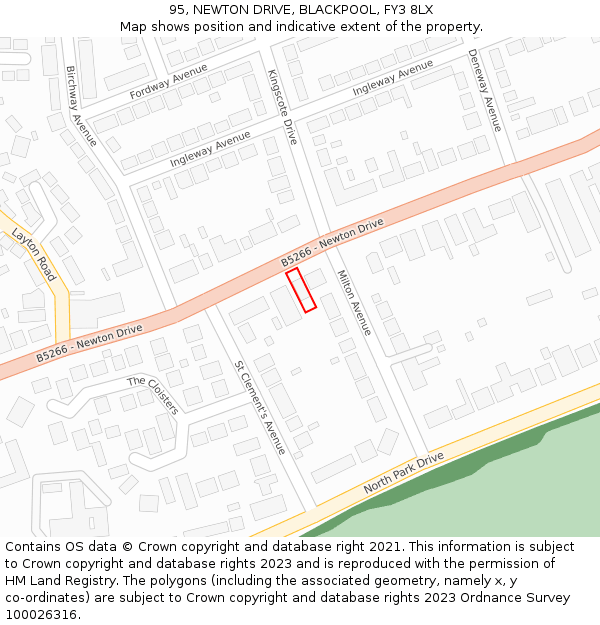 95, NEWTON DRIVE, BLACKPOOL, FY3 8LX: Location map and indicative extent of plot