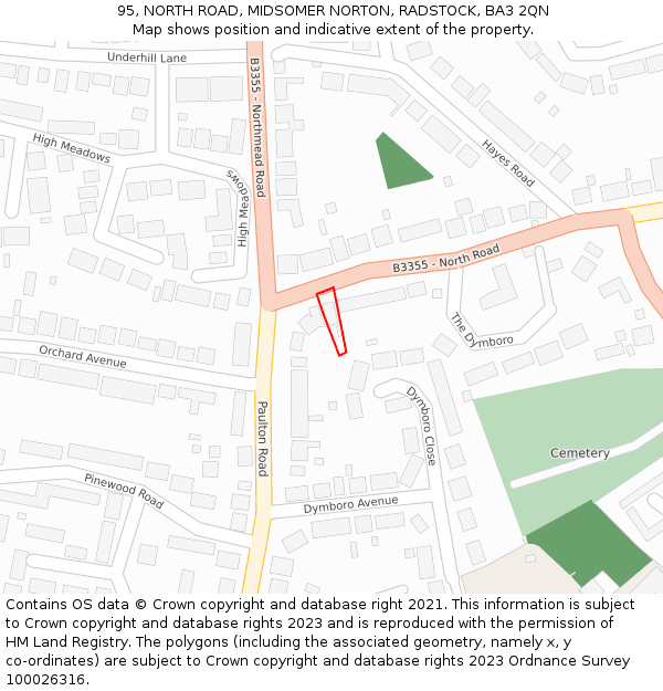 95, NORTH ROAD, MIDSOMER NORTON, RADSTOCK, BA3 2QN: Location map and indicative extent of plot