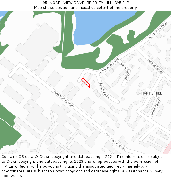 95, NORTH VIEW DRIVE, BRIERLEY HILL, DY5 1LP: Location map and indicative extent of plot