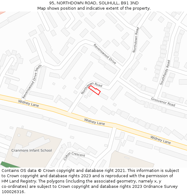 95, NORTHDOWN ROAD, SOLIHULL, B91 3ND: Location map and indicative extent of plot