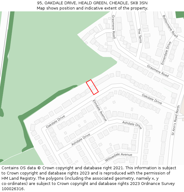 95, OAKDALE DRIVE, HEALD GREEN, CHEADLE, SK8 3SN: Location map and indicative extent of plot