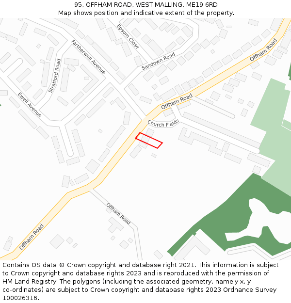 95, OFFHAM ROAD, WEST MALLING, ME19 6RD: Location map and indicative extent of plot