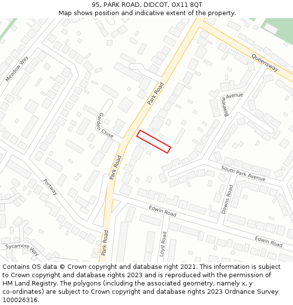 95, PARK ROAD, DIDCOT, OX11 8QT: Location map and indicative extent of plot