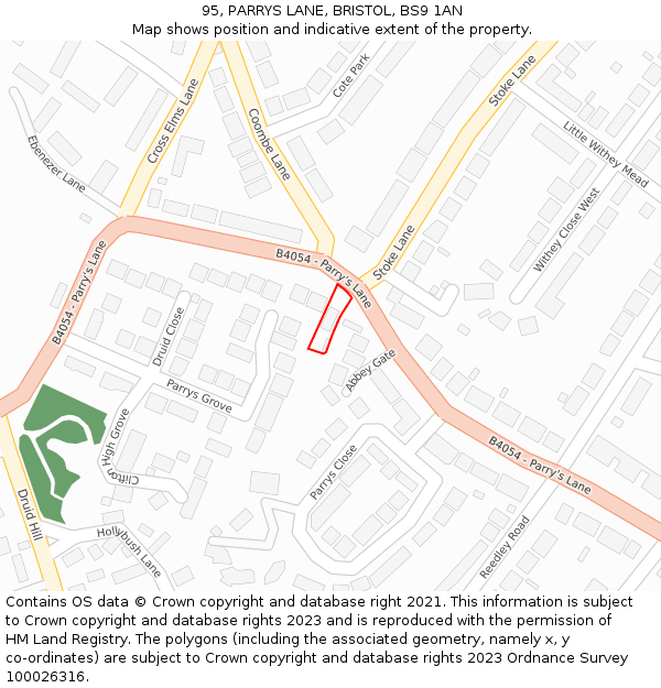 95, PARRYS LANE, BRISTOL, BS9 1AN: Location map and indicative extent of plot