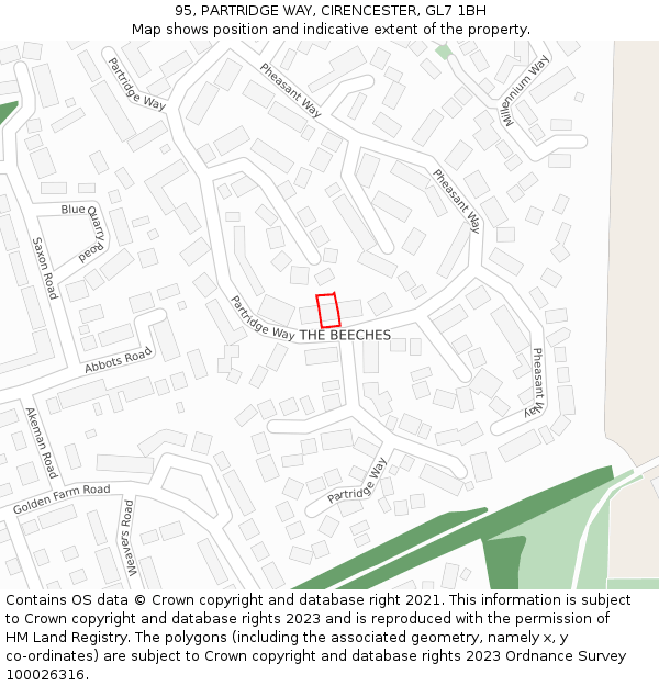 95, PARTRIDGE WAY, CIRENCESTER, GL7 1BH: Location map and indicative extent of plot