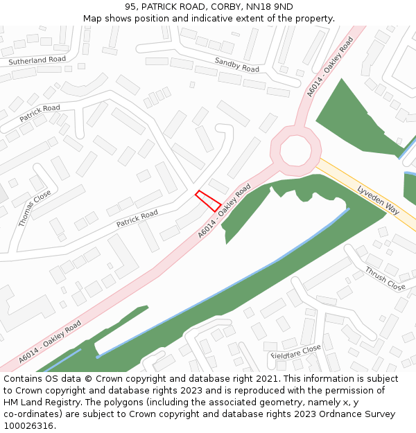 95, PATRICK ROAD, CORBY, NN18 9ND: Location map and indicative extent of plot