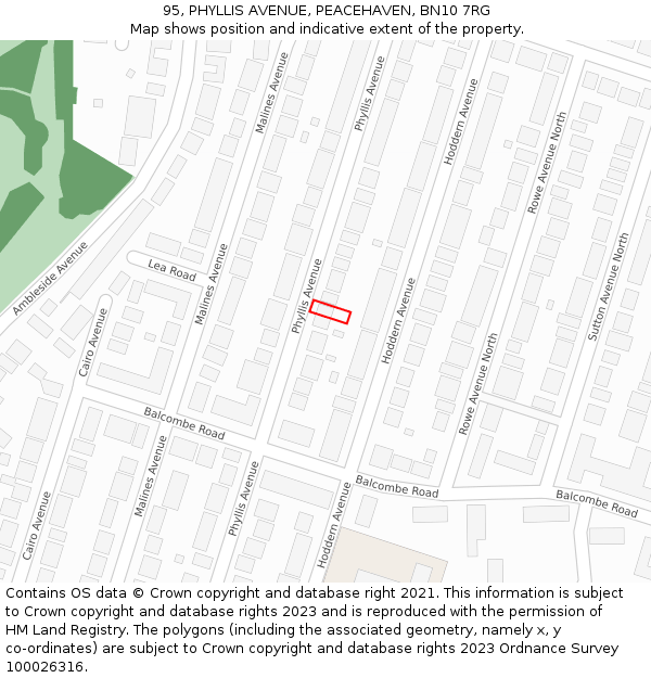 95, PHYLLIS AVENUE, PEACEHAVEN, BN10 7RG: Location map and indicative extent of plot