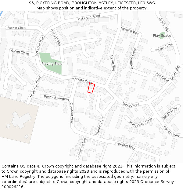 95, PICKERING ROAD, BROUGHTON ASTLEY, LEICESTER, LE9 6WS: Location map and indicative extent of plot