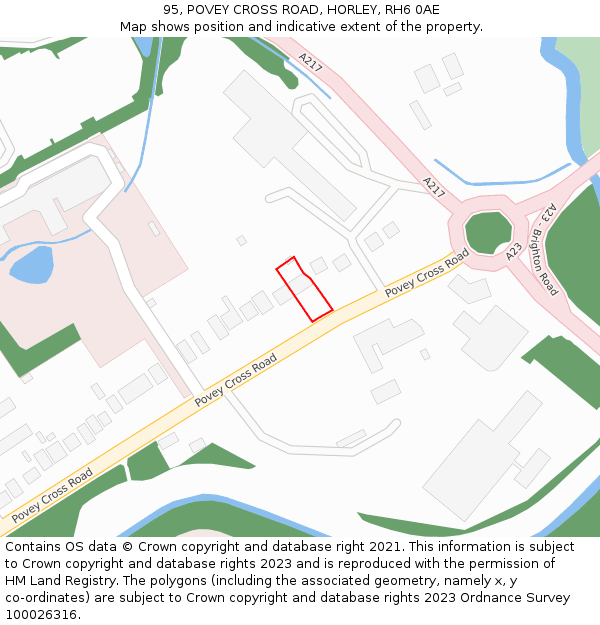 95, POVEY CROSS ROAD, HORLEY, RH6 0AE: Location map and indicative extent of plot