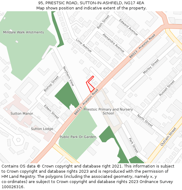 95, PRIESTSIC ROAD, SUTTON-IN-ASHFIELD, NG17 4EA: Location map and indicative extent of plot