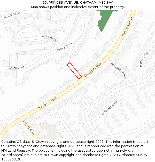 95, PRINCES AVENUE, CHATHAM, ME5 8AY: Location map and indicative extent of plot