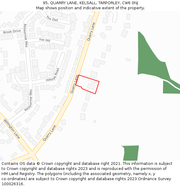 95, QUARRY LANE, KELSALL, TARPORLEY, CW6 0NJ: Location map and indicative extent of plot