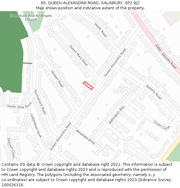 95, QUEEN ALEXANDRA ROAD, SALISBURY, SP2 9JZ: Location map and indicative extent of plot