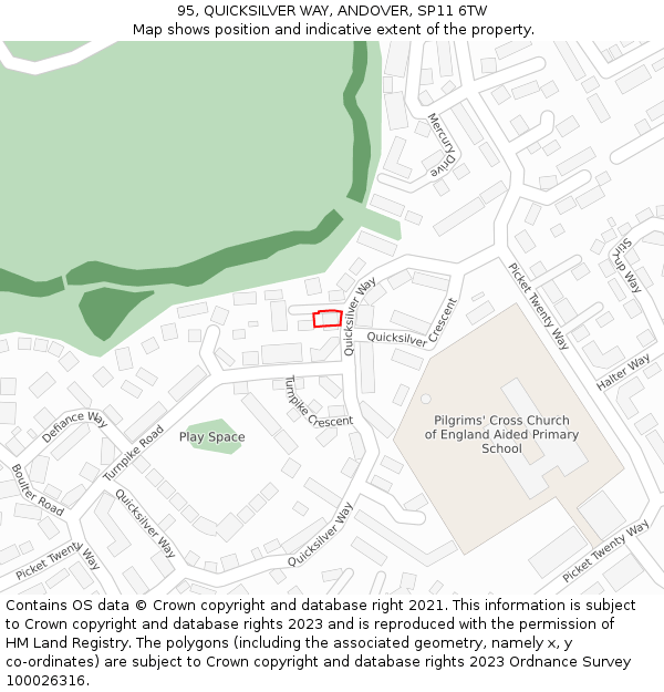 95, QUICKSILVER WAY, ANDOVER, SP11 6TW: Location map and indicative extent of plot