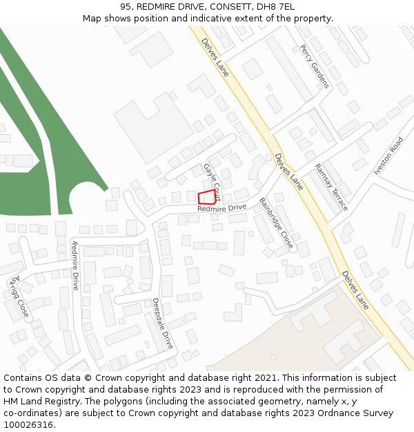 95, REDMIRE DRIVE, CONSETT, DH8 7EL: Location map and indicative extent of plot