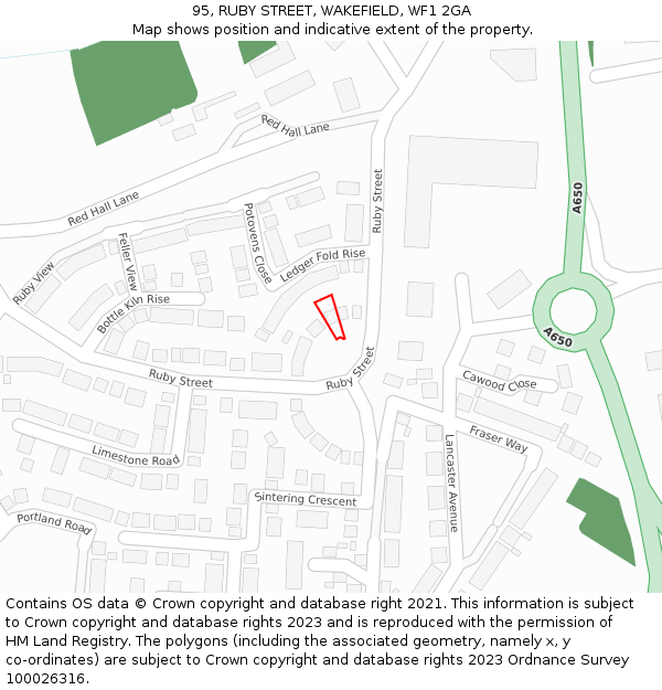 95, RUBY STREET, WAKEFIELD, WF1 2GA: Location map and indicative extent of plot