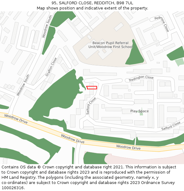 95, SALFORD CLOSE, REDDITCH, B98 7UL: Location map and indicative extent of plot