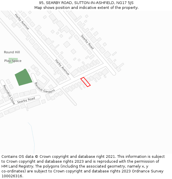 95, SEARBY ROAD, SUTTON-IN-ASHFIELD, NG17 5JS: Location map and indicative extent of plot
