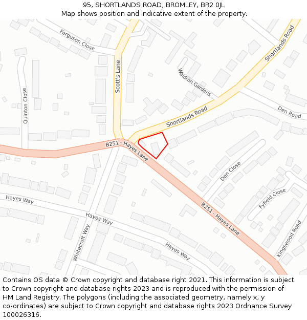 95, SHORTLANDS ROAD, BROMLEY, BR2 0JL: Location map and indicative extent of plot