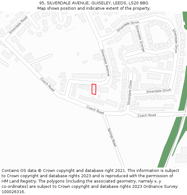 95, SILVERDALE AVENUE, GUISELEY, LEEDS, LS20 8BG: Location map and indicative extent of plot