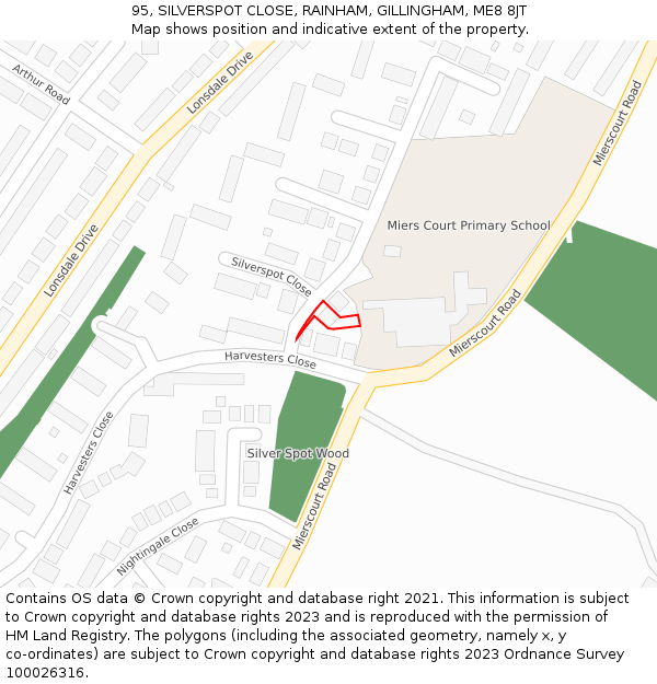 95, SILVERSPOT CLOSE, RAINHAM, GILLINGHAM, ME8 8JT: Location map and indicative extent of plot