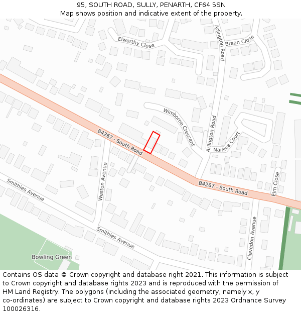 95, SOUTH ROAD, SULLY, PENARTH, CF64 5SN: Location map and indicative extent of plot