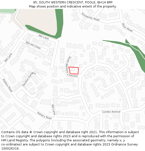 95, SOUTH WESTERN CRESCENT, POOLE, BH14 8RP: Location map and indicative extent of plot