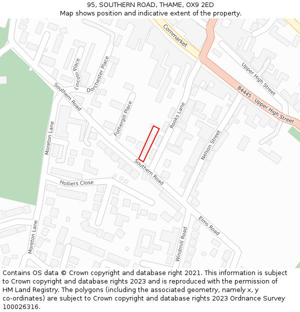 95, SOUTHERN ROAD, THAME, OX9 2ED: Location map and indicative extent of plot