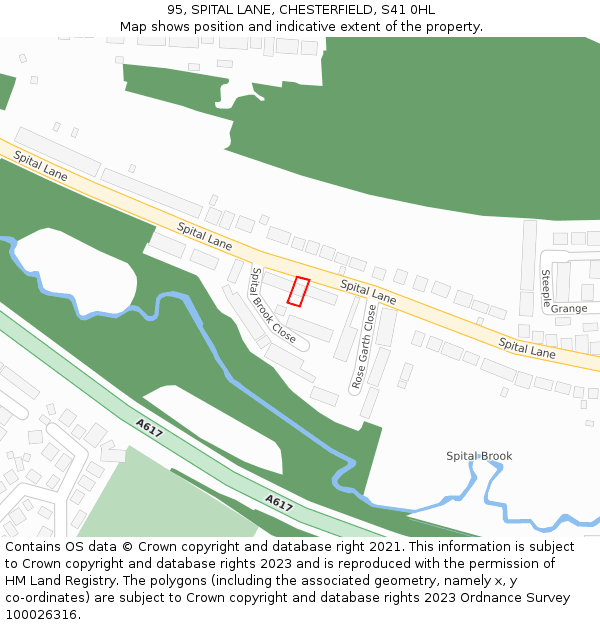 95, SPITAL LANE, CHESTERFIELD, S41 0HL: Location map and indicative extent of plot