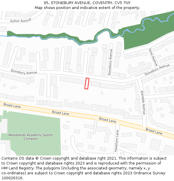 95, STONEBURY AVENUE, COVENTRY, CV5 7NY: Location map and indicative extent of plot