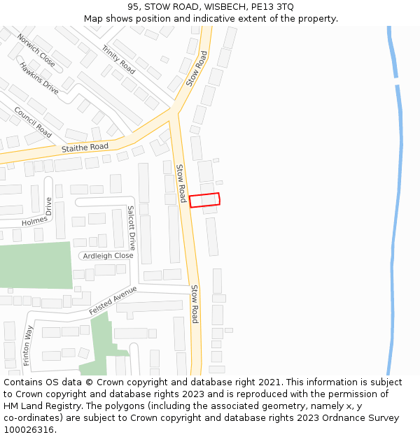 95, STOW ROAD, WISBECH, PE13 3TQ: Location map and indicative extent of plot