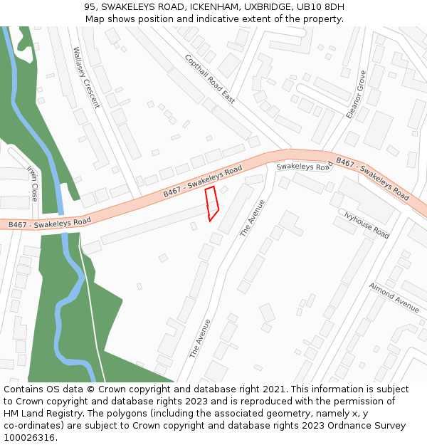 95, SWAKELEYS ROAD, ICKENHAM, UXBRIDGE, UB10 8DH: Location map and indicative extent of plot