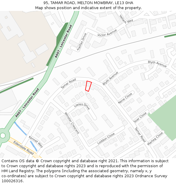 95, TAMAR ROAD, MELTON MOWBRAY, LE13 0HA: Location map and indicative extent of plot