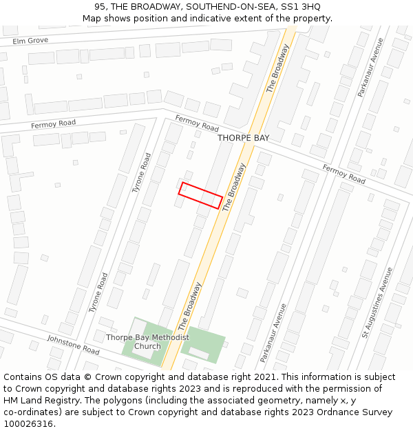 95, THE BROADWAY, SOUTHEND-ON-SEA, SS1 3HQ: Location map and indicative extent of plot
