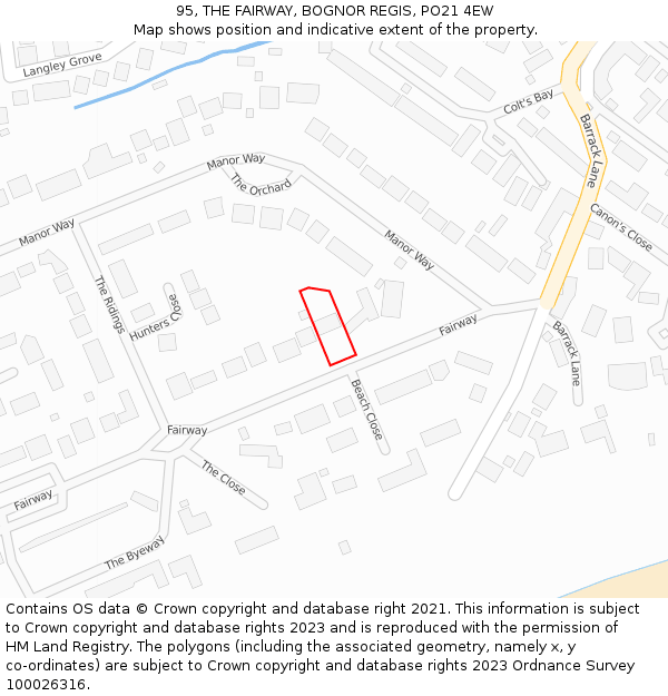 95, THE FAIRWAY, BOGNOR REGIS, PO21 4EW: Location map and indicative extent of plot