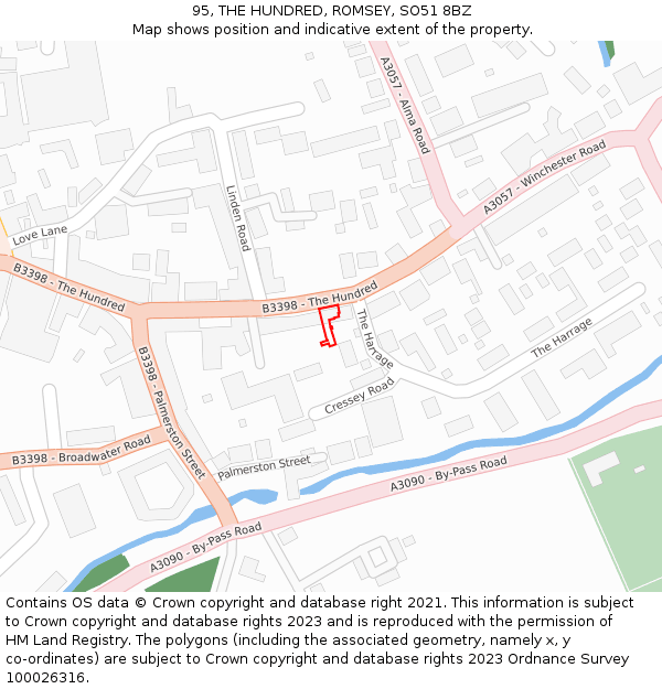 95, THE HUNDRED, ROMSEY, SO51 8BZ: Location map and indicative extent of plot