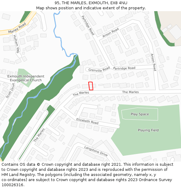 95, THE MARLES, EXMOUTH, EX8 4NU: Location map and indicative extent of plot