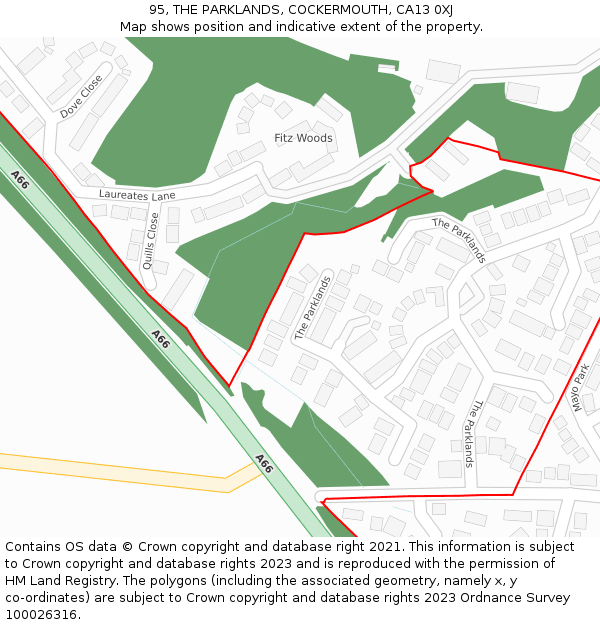 95, THE PARKLANDS, COCKERMOUTH, CA13 0XJ: Location map and indicative extent of plot