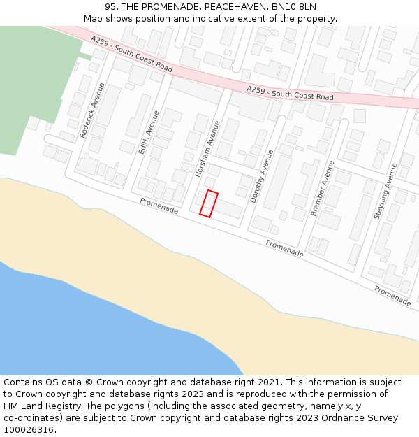 95, THE PROMENADE, PEACEHAVEN, BN10 8LN: Location map and indicative extent of plot