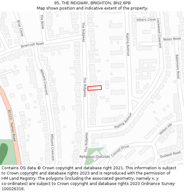 95, THE RIDGWAY, BRIGHTON, BN2 6PB: Location map and indicative extent of plot