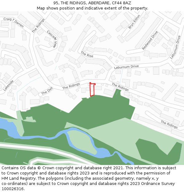 95, THE RIDINGS, ABERDARE, CF44 8AZ: Location map and indicative extent of plot