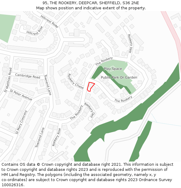 95, THE ROOKERY, DEEPCAR, SHEFFIELD, S36 2NE: Location map and indicative extent of plot