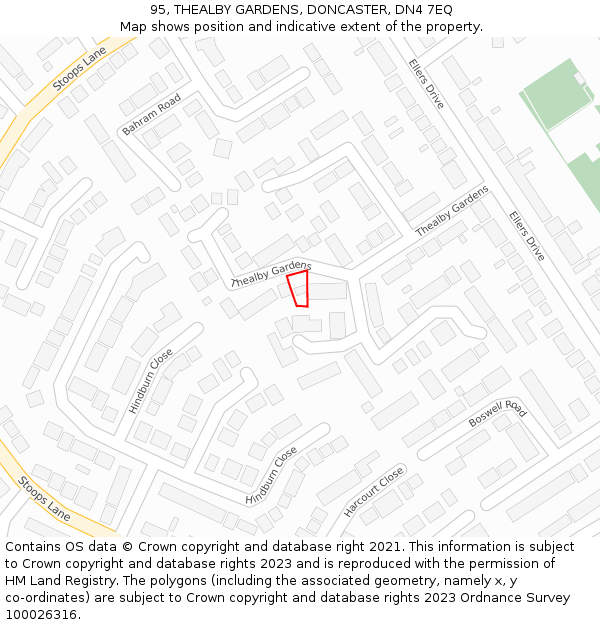 95, THEALBY GARDENS, DONCASTER, DN4 7EQ: Location map and indicative extent of plot