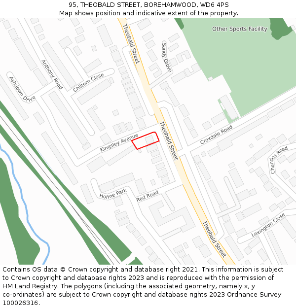 95, THEOBALD STREET, BOREHAMWOOD, WD6 4PS: Location map and indicative extent of plot